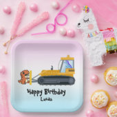 恐竜おもしろいトラクター少年新学期誕生日 ペーパープレート (パーティー)