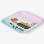 恐竜おもしろいトラクター少年新学期誕生日 ペーパープレート (傾斜あり)