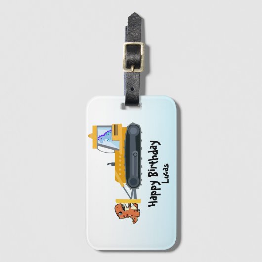 恐竜おもしろいトラクター少年新学期誕生日 ラゲッジタグ (正面縦)