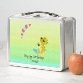 恐竜おもしろいパラグライダーのボード学校のパーティー子供 メタルランチボックス (インサイチュ)