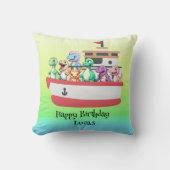 恐竜おもしろいヨット誕生日パーティーDIY名 クッション (正面)