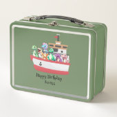 恐竜おもしろいヨット誕生日パーティーDIY名 メタルランチボックス (正面)