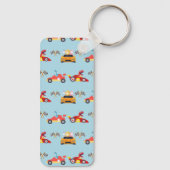 恐竜おもしろいレース車の少年子供の誕生日パーティー キーホルダー (裏面)
