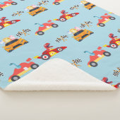 恐竜おもしろいレース車の少年子供の誕生日パーティー シェルパブランケット (3/4)