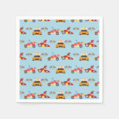 恐竜おもしろいレース車の少年子供の誕生日パーティー スタンダードカクテルナプキン (正面)