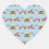 恐竜おもしろいレース車の少年子供の誕生日パーティー ハートシール (正面)