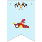 恐竜おもしろいレース車の少年子供の誕生日パーティー バンティングフラッグ (第1の旗)