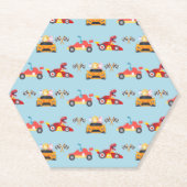 恐竜おもしろいレース車の少年子供の誕生日パーティー ペーパーコースター (正面)