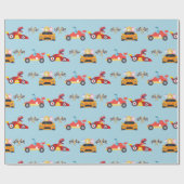 恐竜おもしろいレース車の少年子供の誕生日パーティー ラッピングペーパー (フラット)