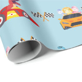 恐竜おもしろいレース車の少年子供の誕生日パーティー ラッピングペーパー (ロールコーナー)