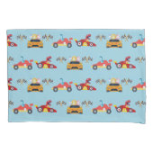 恐竜おもしろいレース車の少年子供の誕生日パーティー 枕カバー (正面)