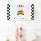 恐竜おもしろいレース車の少年子供の誕生日パーティー 横断幕 (インサイチュ)