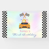 恐竜おもしろいレース車の少年子供の誕生日パーティー 横断幕 (横)