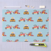 恐竜おもしろいレース車の少年子供の誕生日パーティー 薄葉紙 (クラフト)