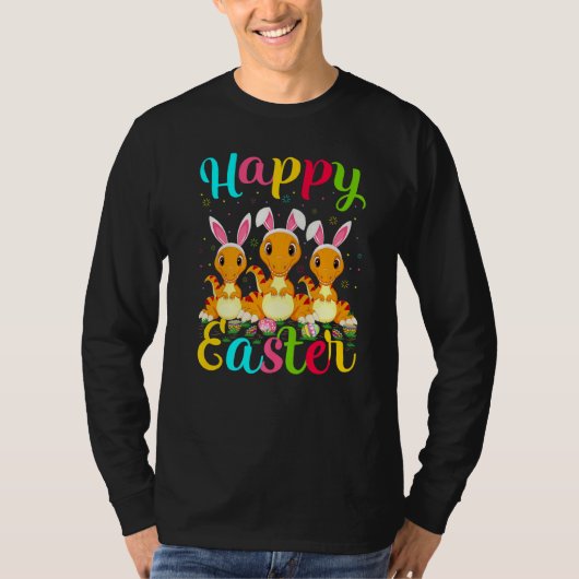 恐竜おもしろい復活卵バニー恐竜ハッピーEa Tシャツ (正面)