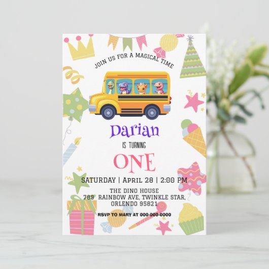 恐竜おもしろい新学期バスケーキ誕生日 セーブザデート (スタンド正面)