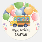 恐竜おもしろい新学期バスバルーン誕生日 ラウンドシール (正面)