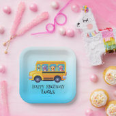 恐竜おもしろい新学期バスボーイ誕生日 ペーパープレート (パーティー)