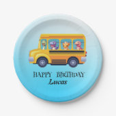 恐竜おもしろい新学期バスボーイ誕生日 ペーパープレート (正面)