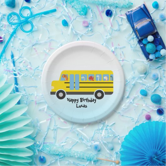 恐竜おもしろい新学期バスボーイ誕生日 ペーパープレート (パーティー)