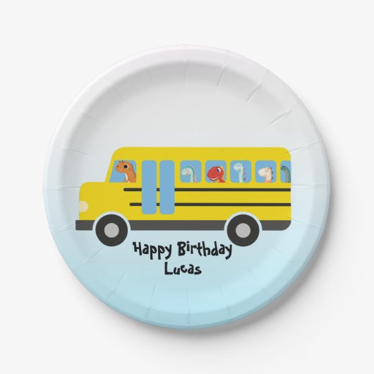 恐竜おもしろい新学期バスボーイ誕生日 ペーパープレート (正面)