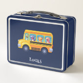 恐竜おもしろい新学期バスボーイ誕生日 メタルランチボックス (正面)