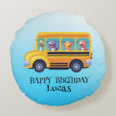 恐竜おもしろい新学期バスボーイ誕生日 ラウンドクッション (裏面)