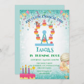 恐竜おもしろい観覧車バースデーパーティーDIYナム 招待状 (正面/裏面)