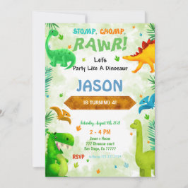 恐竜おもしろい誕生会 招待状