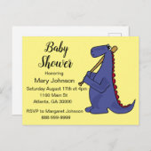 恐竜おもしろい野球選手の赤ちゃんシャワー インビテーションポストカード (正面/裏面)