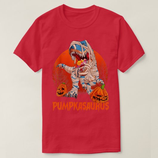 恐竜おもしろいTレックスミイプンプキンハロウィーンfor K Tシャツ (デザイン正面)