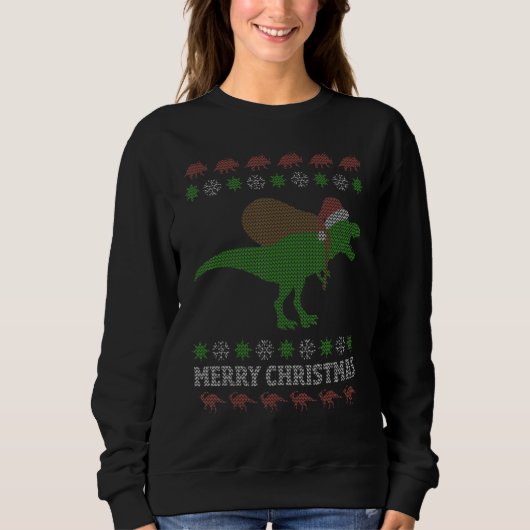 恐竜おもしろいTレックス醜いクリスマスセーター スウェットシャツ (正面)