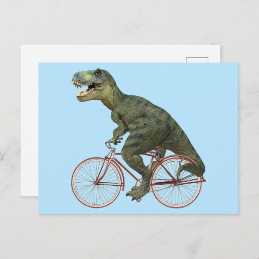 恐竜おもしろいTRex自転車サイクリングはがき ポストカード (正面/裏面)