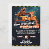 恐竜およびダンプ付着関節誕生日 招待状 (正面)