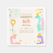 恐竜お洒落プリンセス誕生日 スタンダードカクテルナプキン (正面)