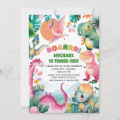 恐竜お洒落掘り化石キッズ3歳の誕生日 招待状 (正面)