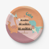 恐竜お誕生日ケーキ中性ピンクオレンジ ペーパープレート (正面)