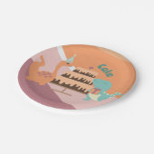 恐竜お誕生日ケーキ中性ピンクオレンジ ペーパープレート (アングル)