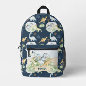 恐竜かわいいブルー名前をカスタムする少年 プリントバックパック (正面)