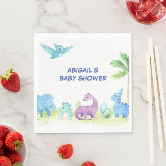 恐竜かわいい水彩赤ちゃんシャワーパーティー スタンダードランチョンナプキン (インサイチュ)