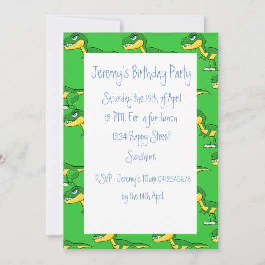恐竜かわいい男の子の年齢誕生日 招待状 (裏面)