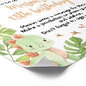 恐竜かわいい男の子の誕生日パーティータイムカプセルサイン ポスター (角)