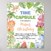 恐竜かわいい男の子の誕生日パーティータイムカプセルサイン ポスター (正面)