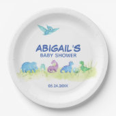 恐竜かわいい赤ちゃんシャワー水彩パーティー ペーパープレート (正面)