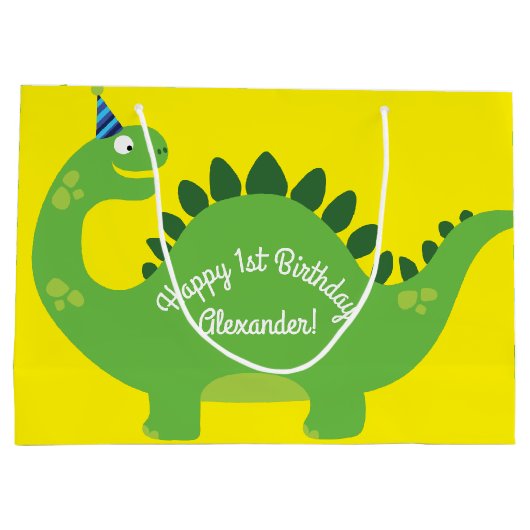 恐竜かわいい1歳の誕生日抱き枕 ラージペーパーバッグ (裏面)