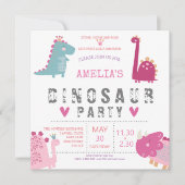 恐竜かわいモダンピンクの誕生日パーティー 招待状 (正面)