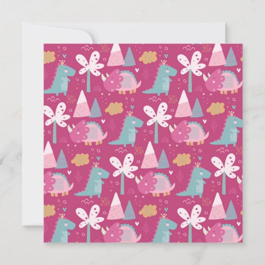 恐竜がかわいいモダンなピンクの誕生日パーティー 招待状 (裏面)