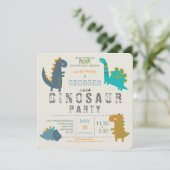 恐竜がかわいい現代の誕生日パーティー 招待状 (スタンド正面)