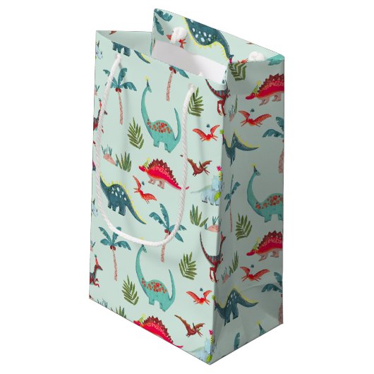 恐竜がかわいい青い子供たち スモールペーパーバッグ (裏面アングル)