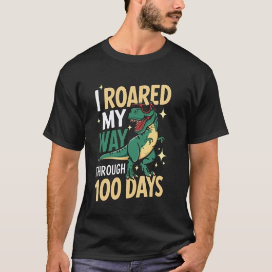 恐竜がほえたよ 生徒 先生 100日目 Tシャツ (正面)